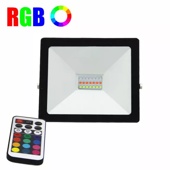Proiector LED RGB - 16 culori + 4 jocuri de culori, 50W, IP65, telecomanda IR cu 21 taste 178x150mm