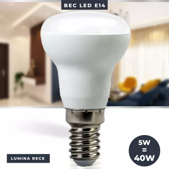 Bec Led E14, model R50, 5W=40W, lumina rece