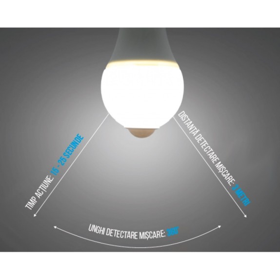 Bec LED cu senzor de miscare, 9W=75W, 750Lm, 6400K, lumina rece, model A60